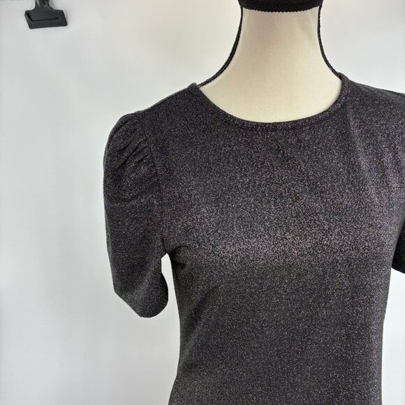 Express Women's Black Medium Metallic Puff Sleeve Blouse - Picture 2 of 6